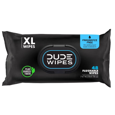 Dude Wipes Fragrance-Free Individually Wrapped Flushable Wet Wipes for Sensitive Skin - Extra Large - 48ct: Contains Aloe, Vitamin E, Hypoallergenic