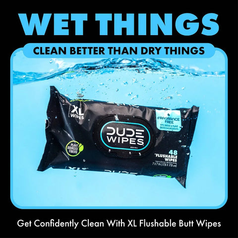 Dude Wipes Fragrance Free Flushable Extra-Large for Sensitive Skin Personal Wipes - 144ct
