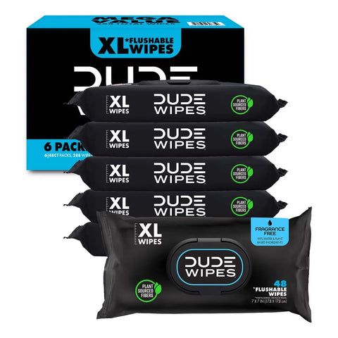 Dude Wipes Fragrance Free Flushable Extra-Large for Sensitive Skin Personal Wet Wipes - 288ct